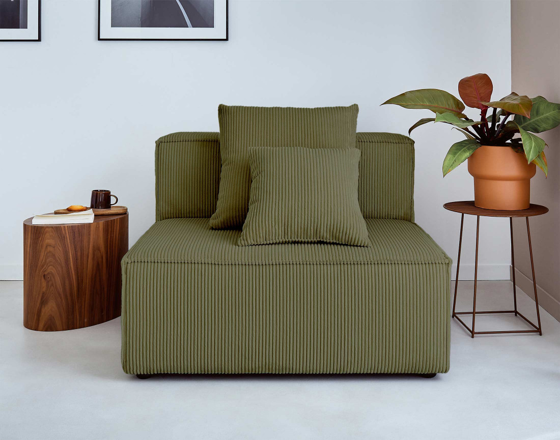 Canapé modulable d'angle droit 6 places en velours côtelé Colombine