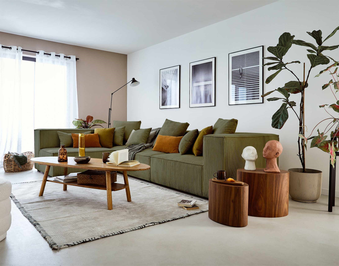 Canapé modulable d'angle gauche 6 places en velours côtelé Colombine