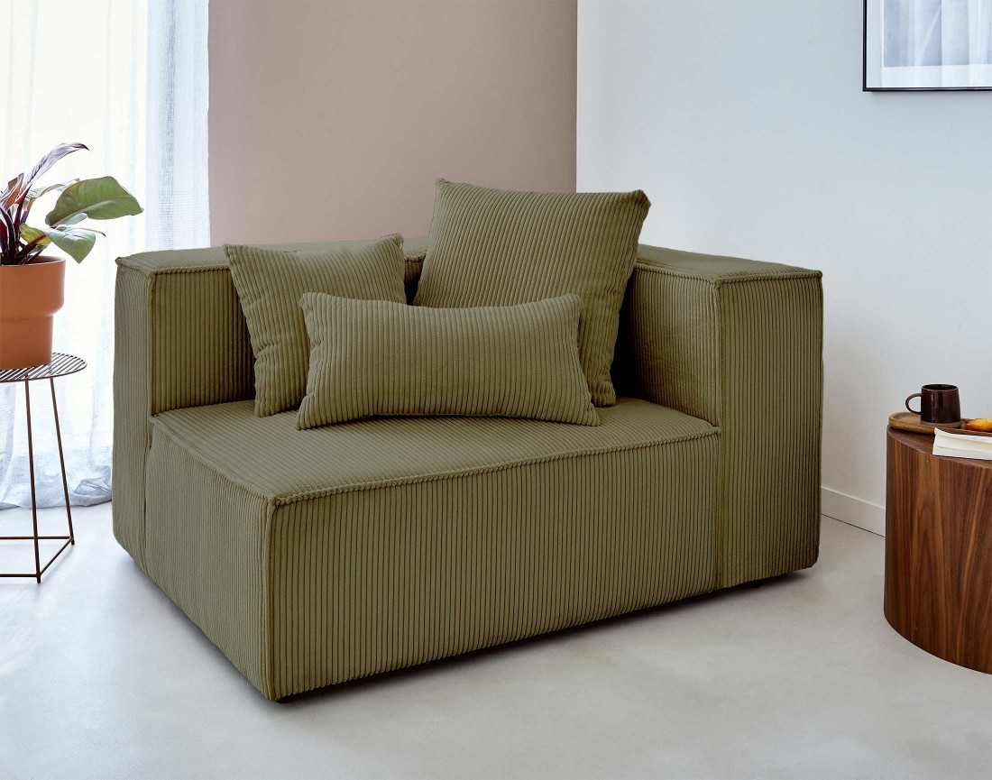 Canapé modulable d'angle gauche 6 places en velours côtelé Colombine