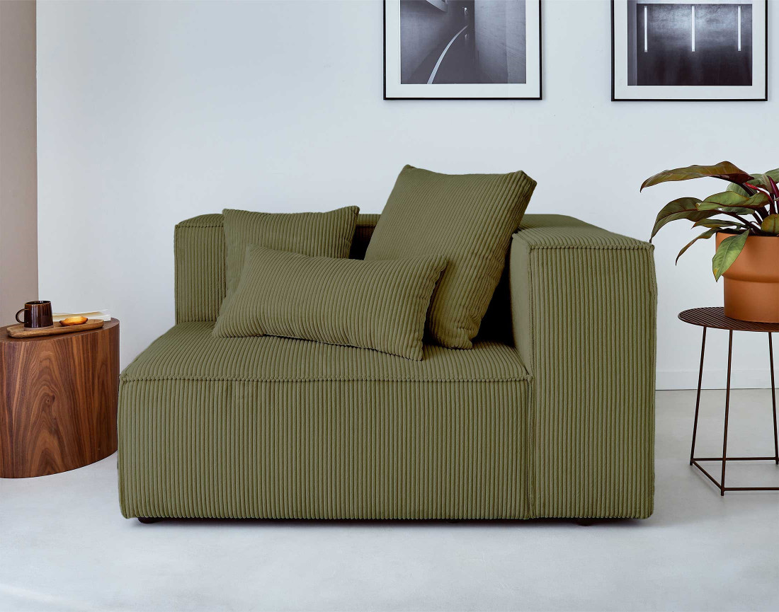 Canapé modulable d'angle gauche 6 places en velours côtelé Colombine