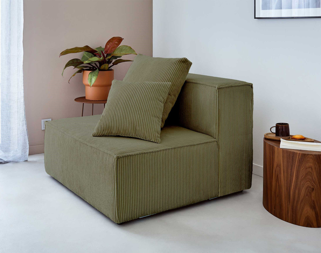 Canapé modulable d'angle gauche 6 places en velours côtelé Colombine