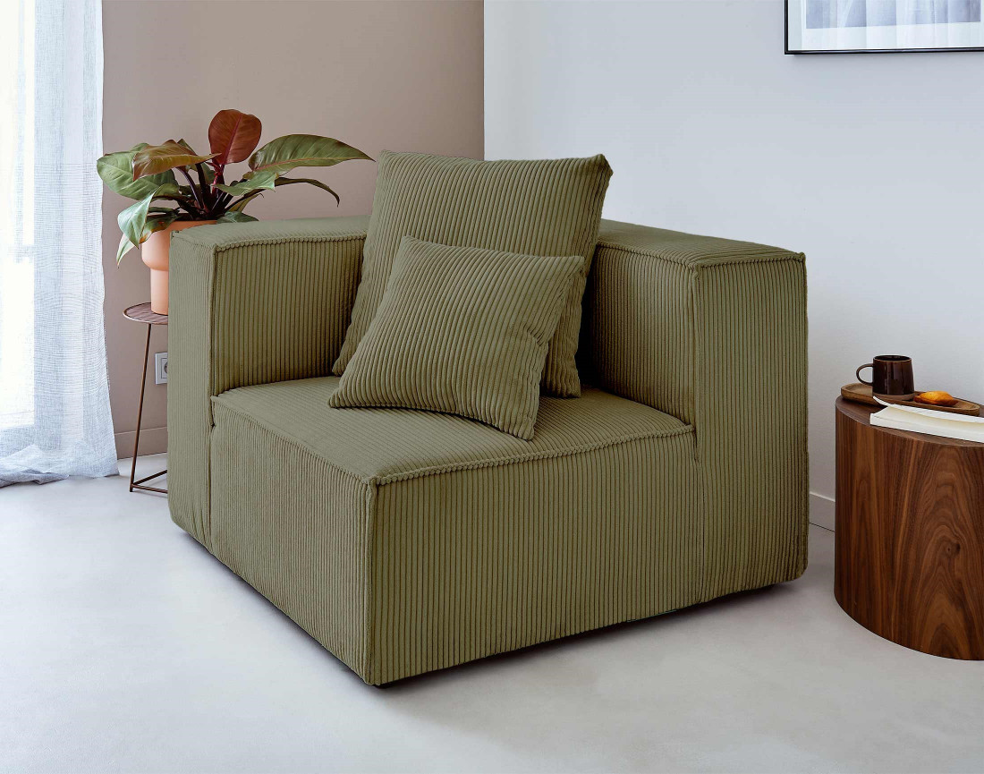 Canapé modulable d'angle gauche 6 places en velours côtelé Colombine