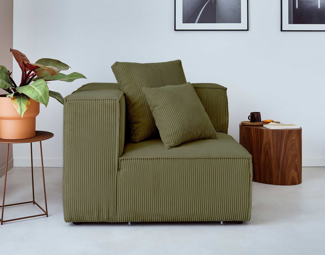 Canapé modulable d'angle gauche 6 places en velours côtelé Colombine