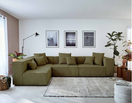 Canapé modulable d'angle gauche 6 places en velours côtelé Colombine