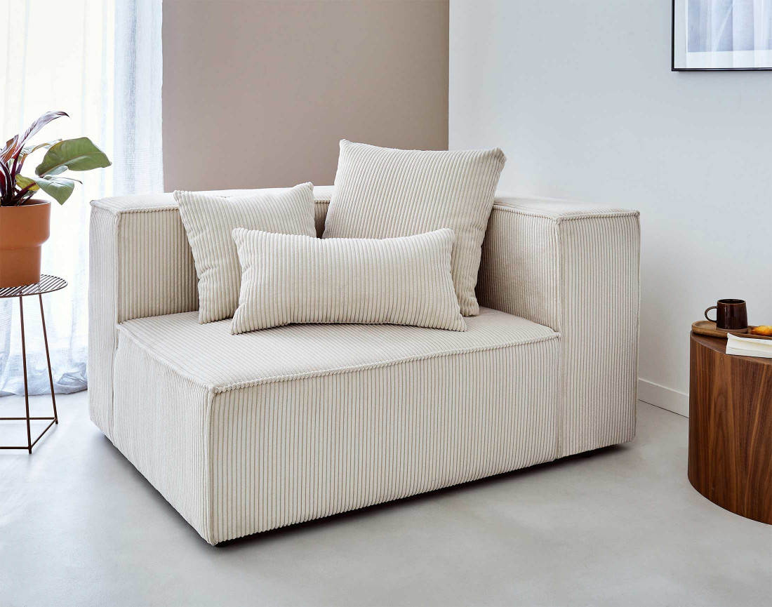 Canapé modulable d'angle gauche 6 places en velours côtelé Colombine