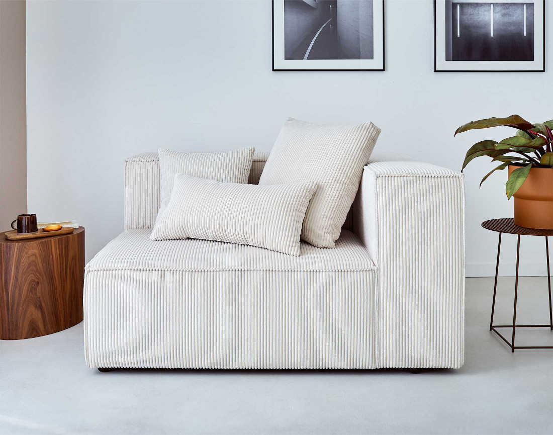 Canapé modulable d'angle gauche 6 places en velours côtelé Colombine