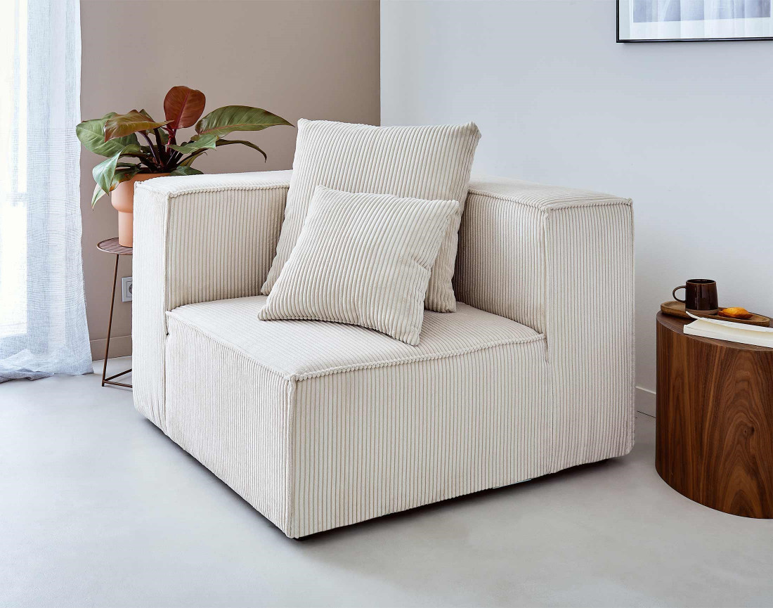 Canapé modulable d'angle gauche 6 places en velours côtelé Colombine