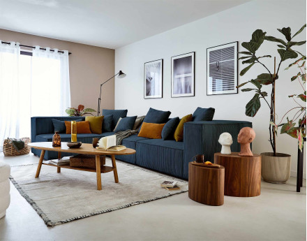 Canapé modulable d'angle gauche 6 places en velours côtelé Colombine