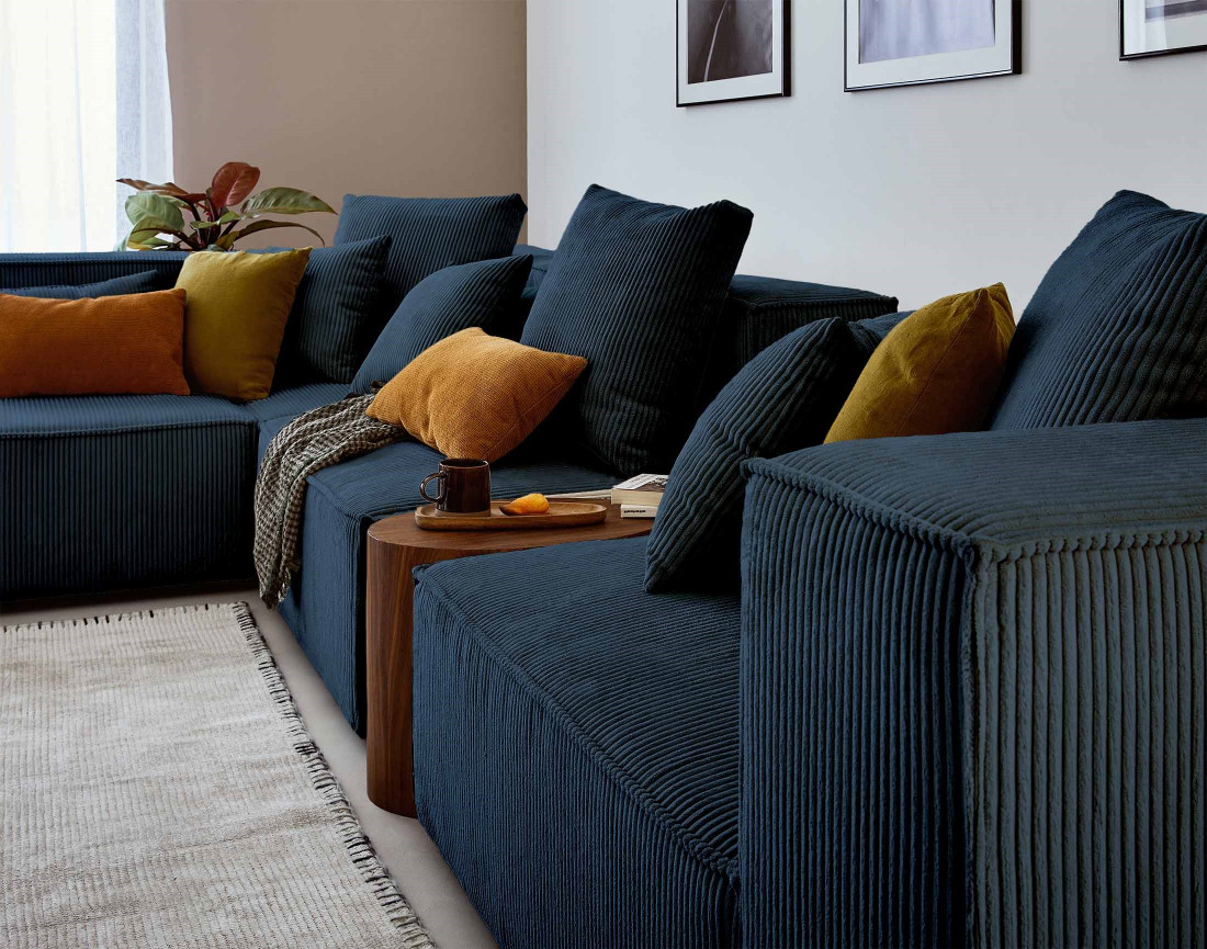 Canapé modulable d'angle gauche 6 places en velours côtelé Colombine