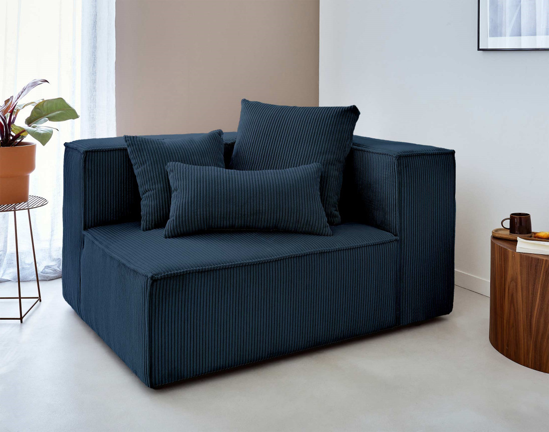 Canapé modulable d'angle gauche 6 places en velours côtelé Colombine