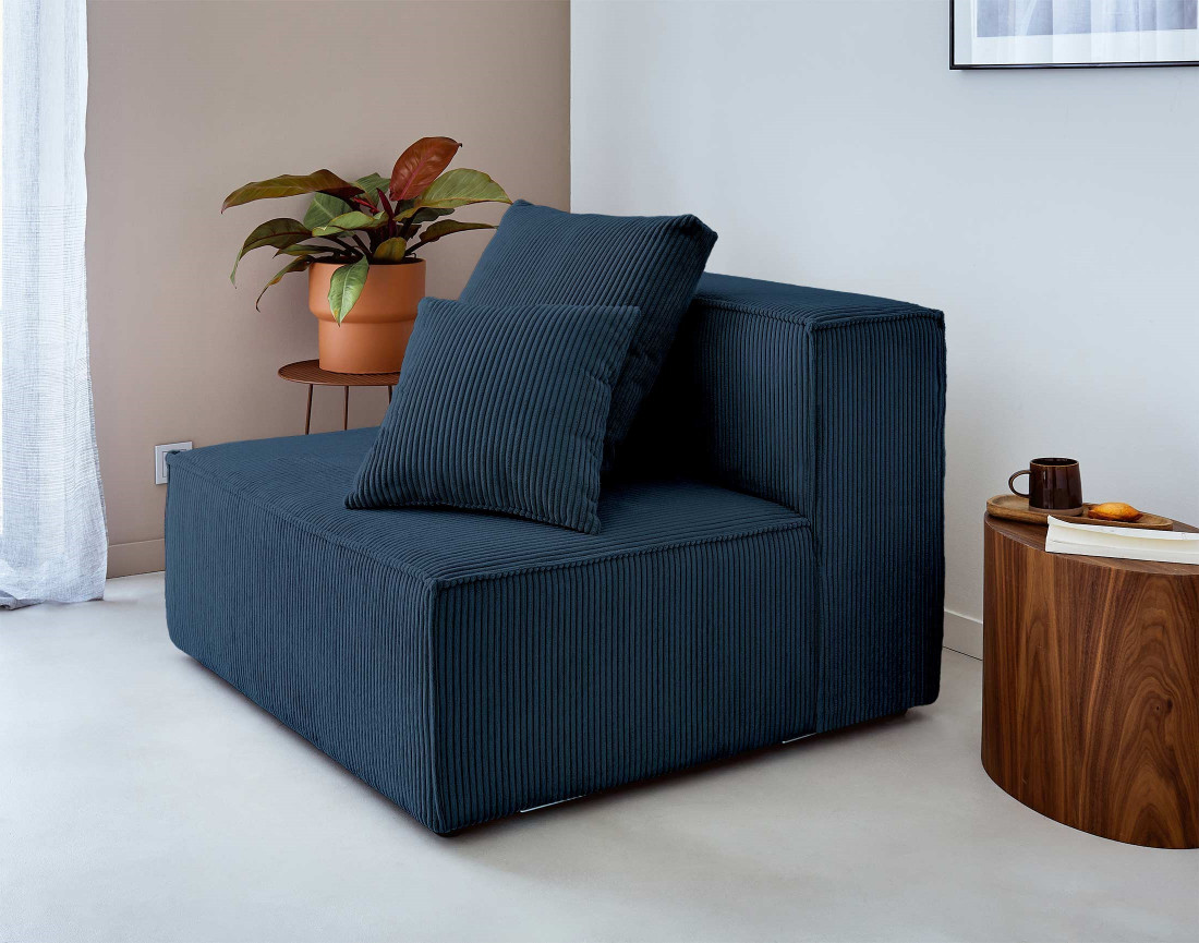 Canapé modulable d'angle gauche 6 places en velours côtelé Colombine