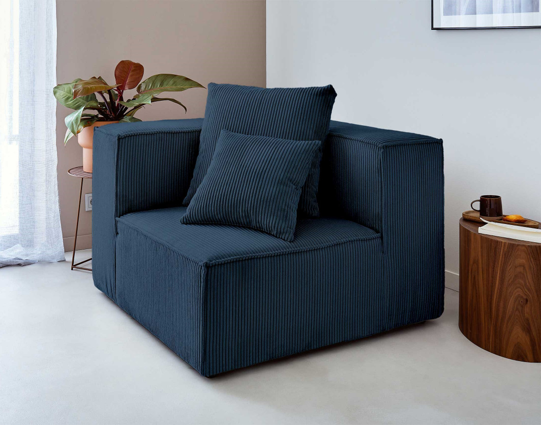 Canapé modulable d'angle gauche 6 places en velours côtelé Colombine