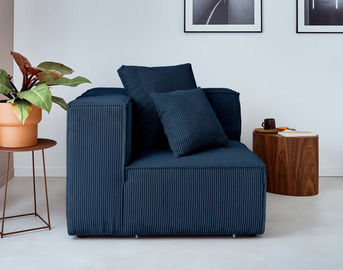 Canapé modulable d'angle gauche 6 places en velours côtelé Colombine