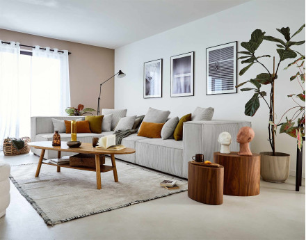 Canapé modulable d'angle gauche 6 places en velours côtelé Colombine