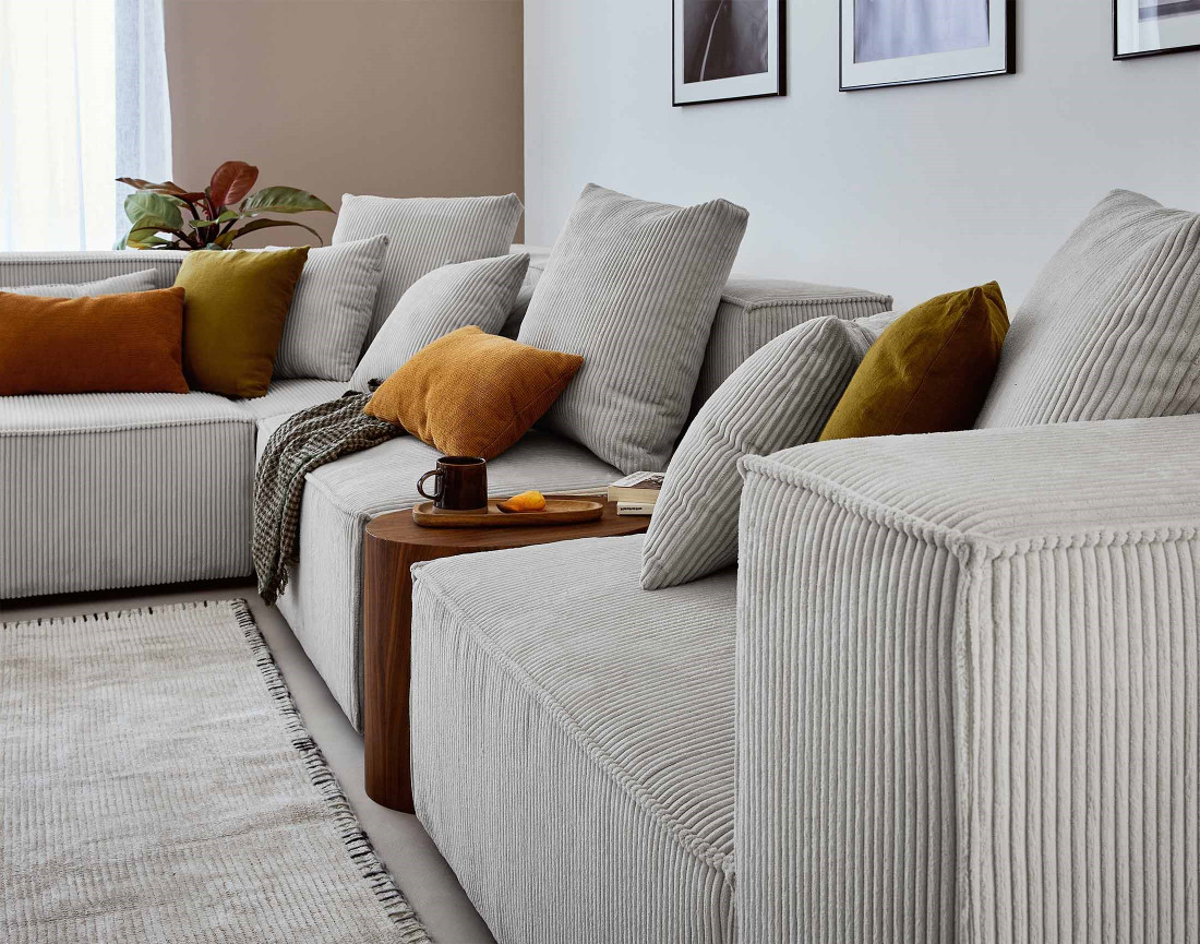 Canapé modulable d'angle gauche 6 places en velours côtelé Colombine