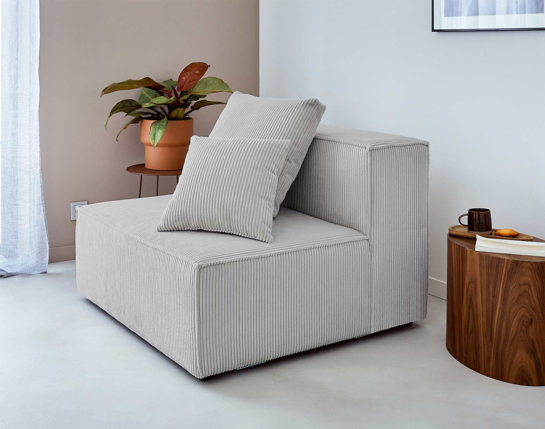 Canapé modulable d'angle gauche 6 places en velours côtelé Colombine