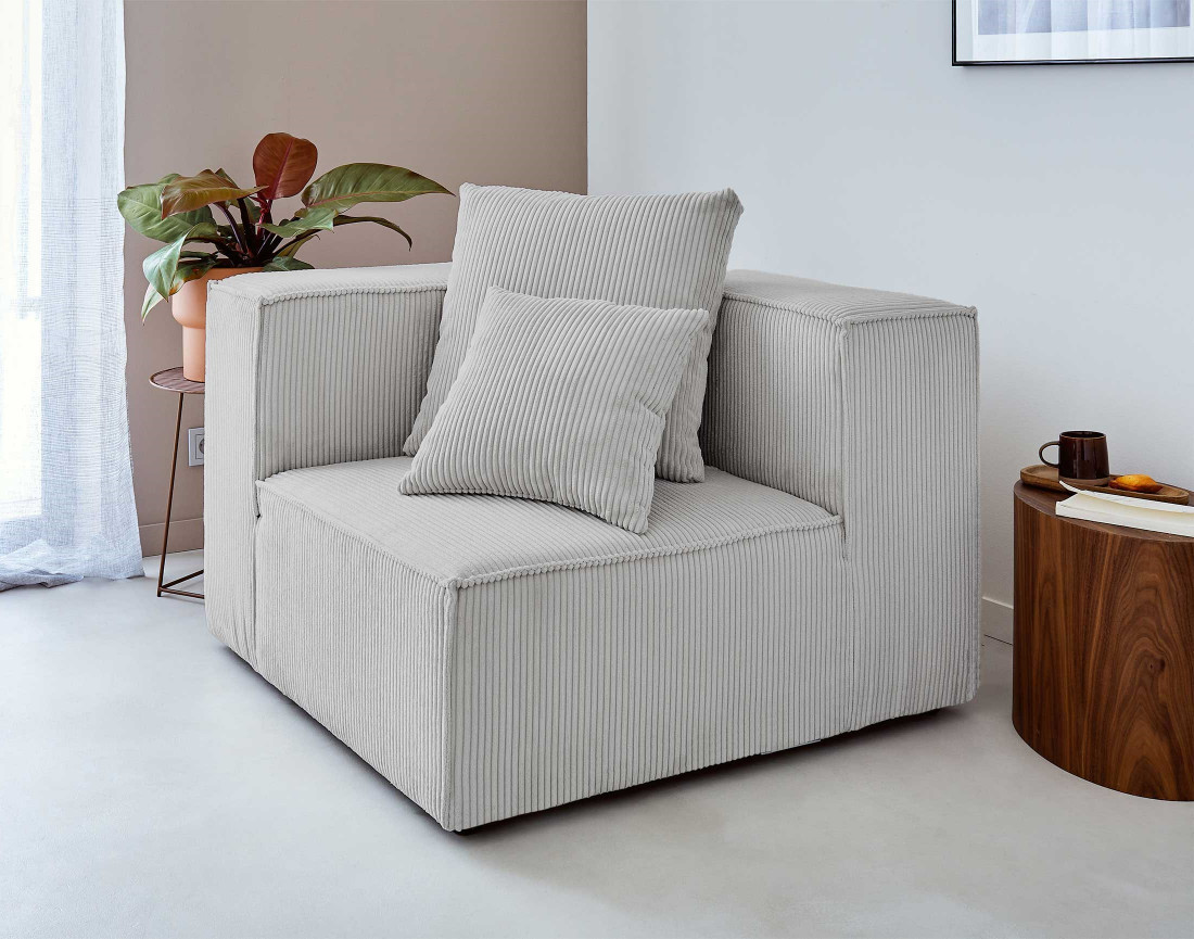 Canapé modulable d'angle gauche 6 places en velours côtelé Colombine