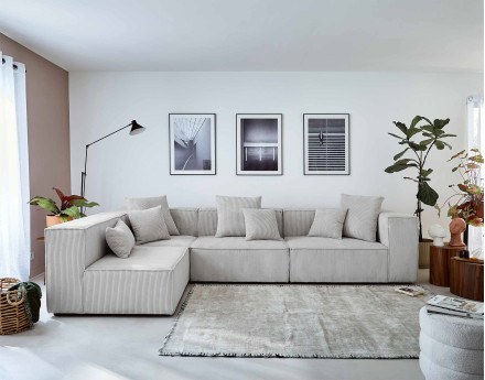 Canapé modulable d'angle gauche 6 places en velours côtelé Colombine