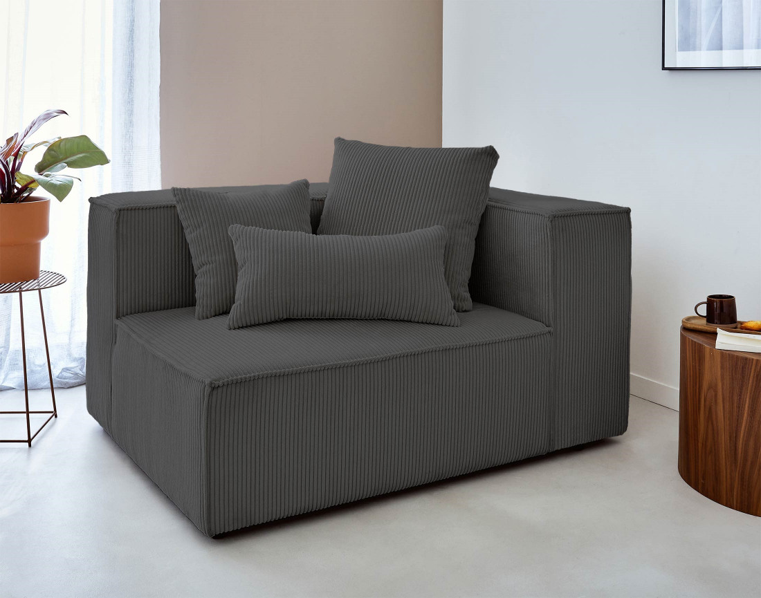 Canapé modulable d'angle gauche 6 places en velours côtelé Colombine