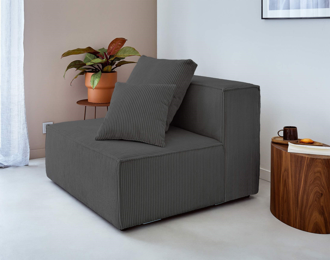 Canapé modulable d'angle gauche 6 places en velours côtelé Colombine