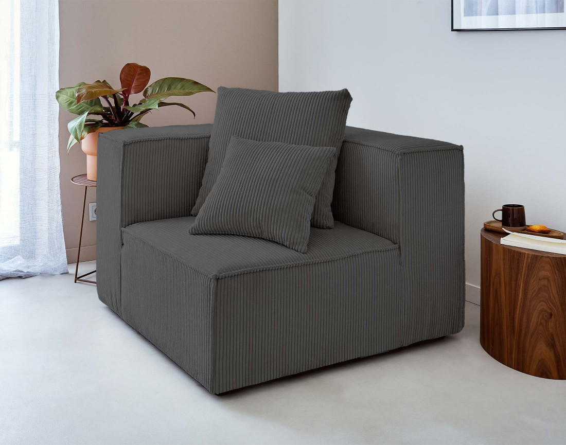 Canapé modulable d'angle gauche 6 places en velours côtelé Colombine