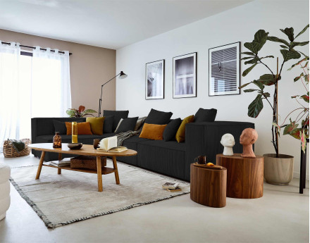 Canapé modulable d'angle gauche 6 places en velours côtelé Colombine