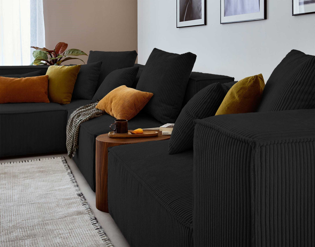 Canapé modulable d'angle gauche 6 places en velours côtelé Colombine