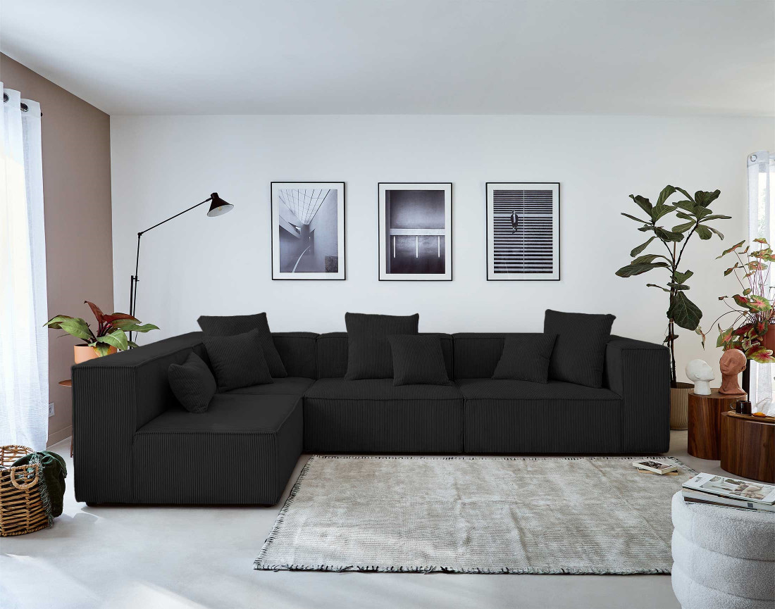 Canapé modulable d'angle gauche 6 places en velours côtelé Colombine