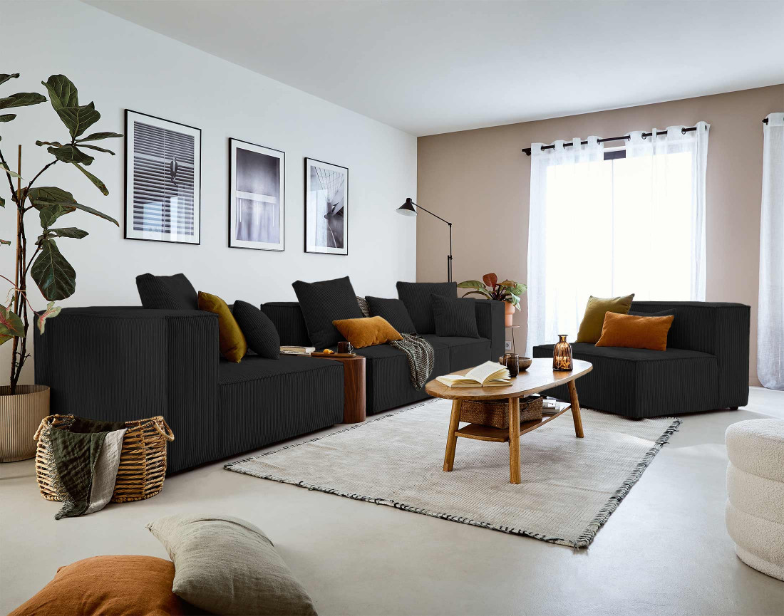 Module d'assise d'angle réversible en velours côtelé Colombine