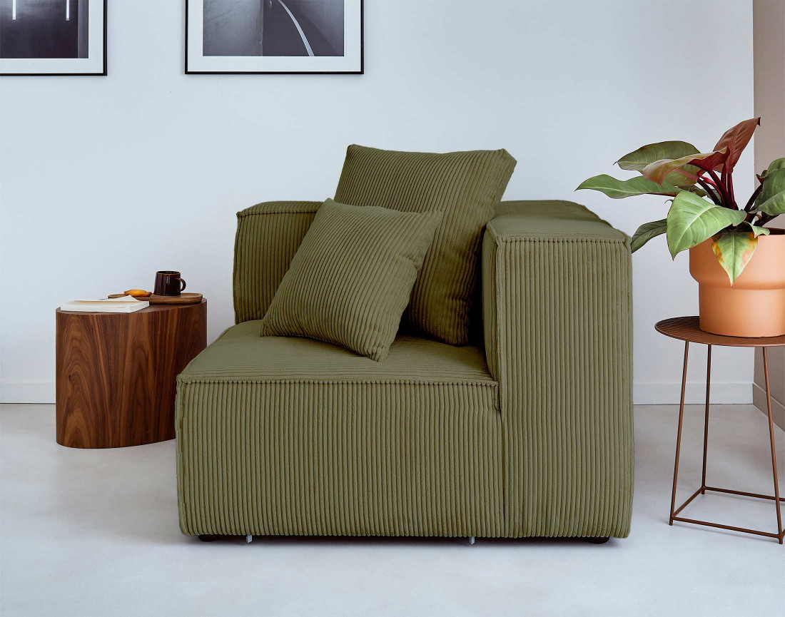 Module d'assise d'angle réversible en velours côtelé Colombine