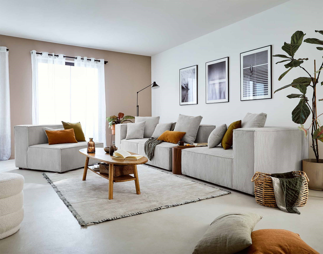 Module d'assise droit en velours côtelé Colombine