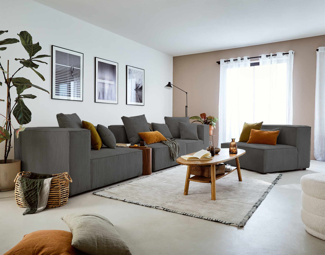 Module d'assise gauche en velours côtelé Colombine