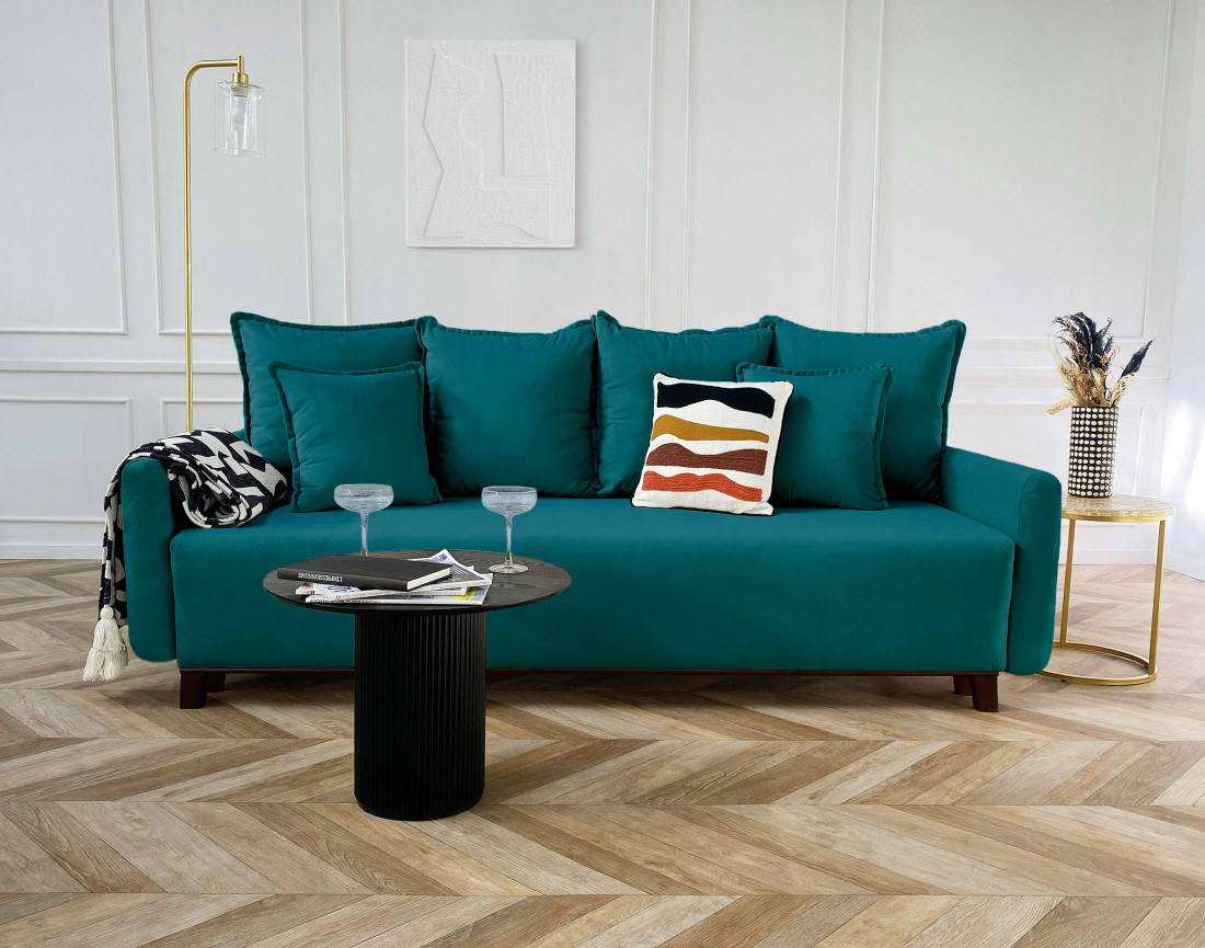 Canapé 3 places convertible avec coffre en velours Apia