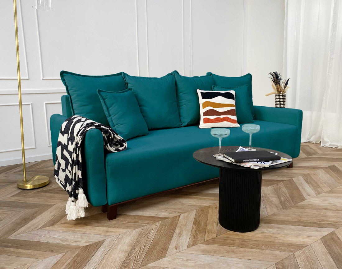 Canapé 3 places convertible avec coffre en velours Apia