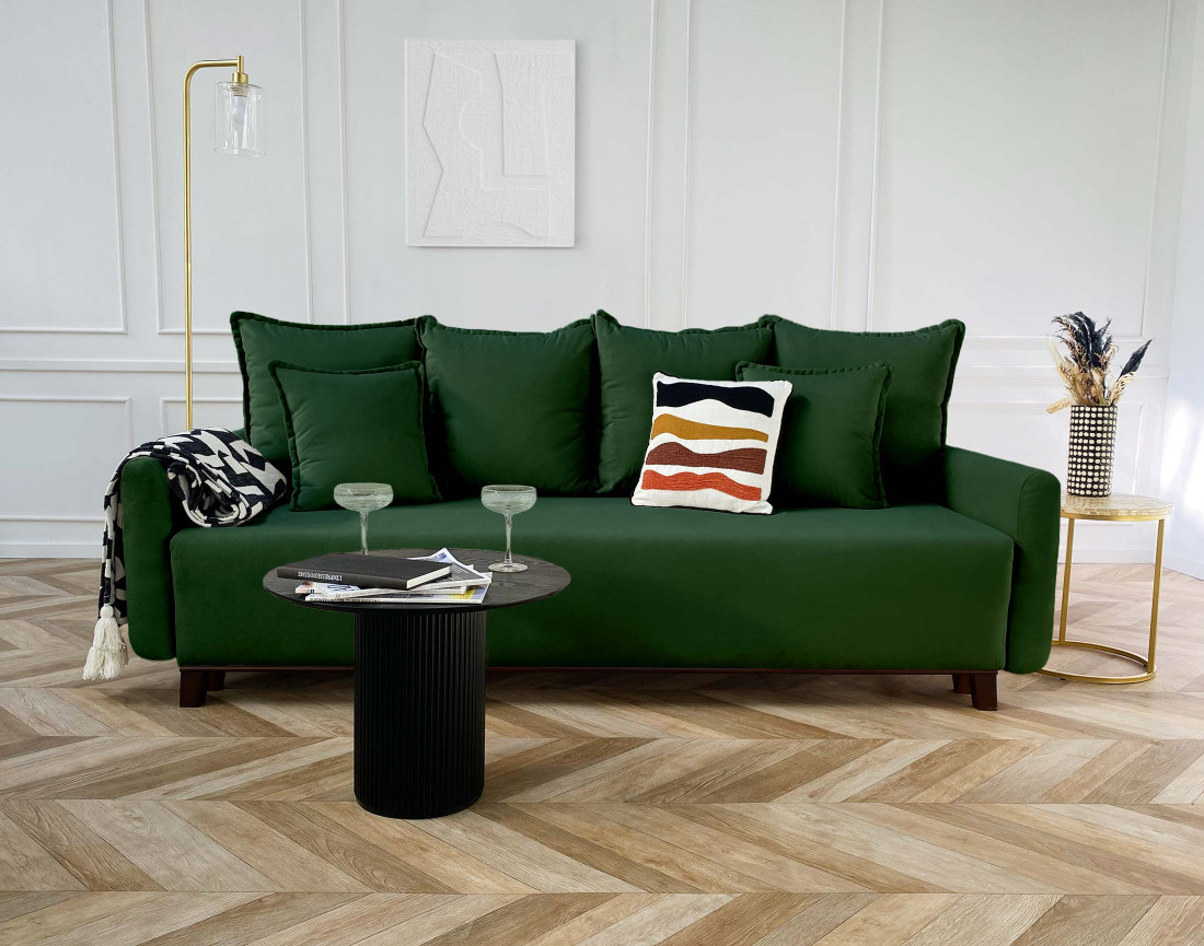 Canapé 3 places convertible avec coffre en velours Apia