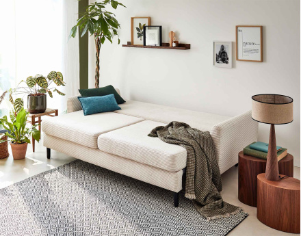 Canapé 3 places convertible avec coffre en velours côtelé Dan