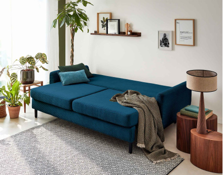 Canapé 3 places convertible avec coffre en velours côtelé Dan