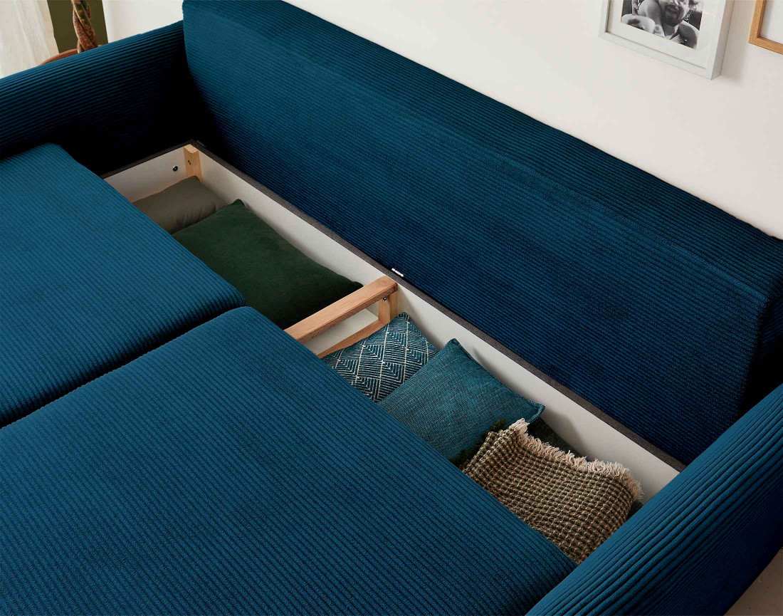 Canapé 3 places convertible avec coffre en velours côtelé Dan