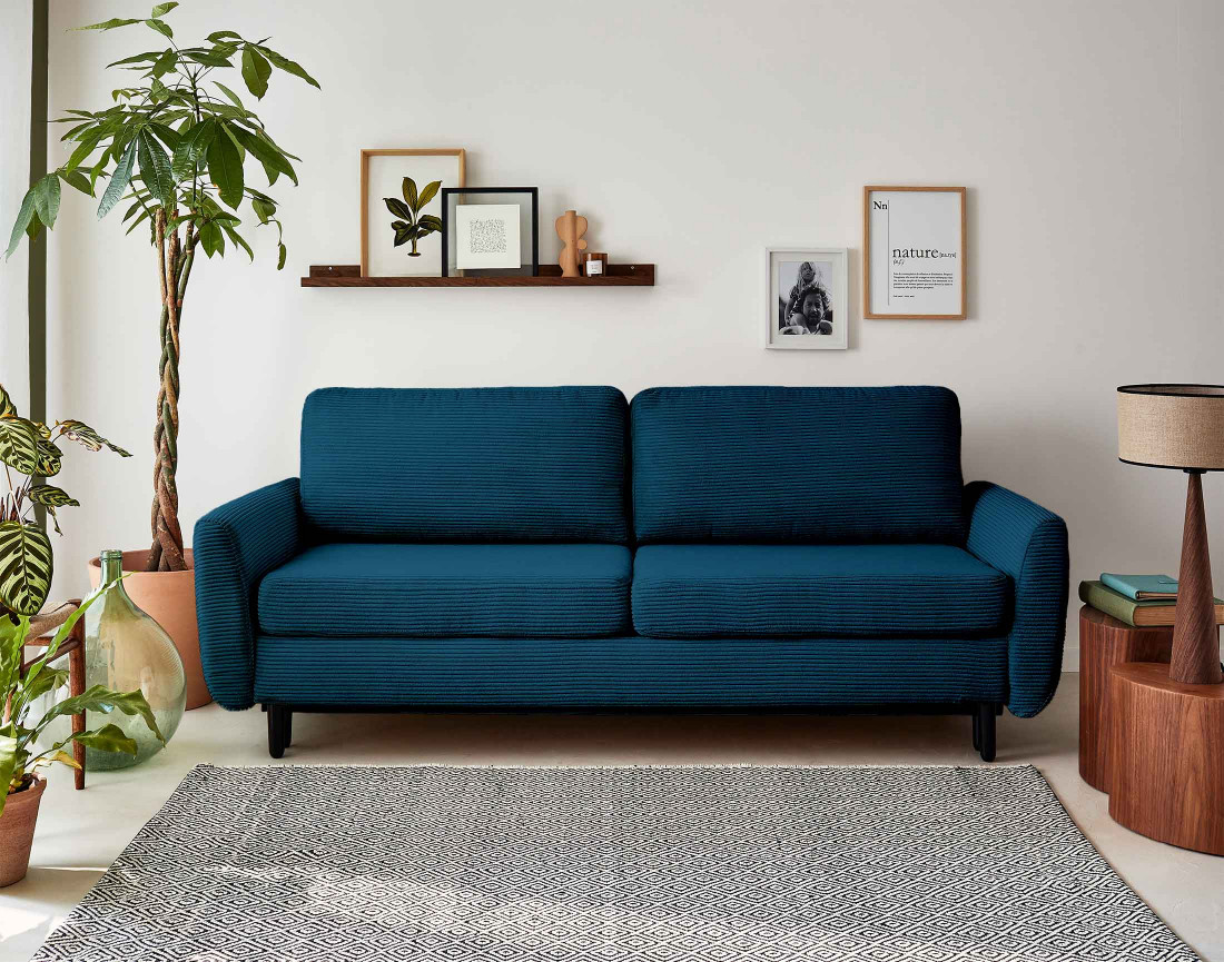 Canapé 3 places convertible avec coffre en velours côtelé Dan