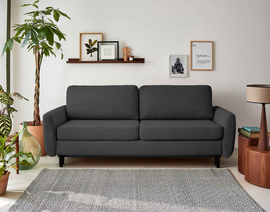 Canapé 3 places convertible avec coffre en velours côtelé Dan