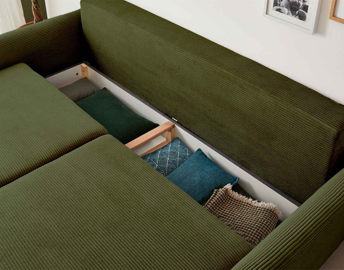 Canapé 3 places convertible avec coffre en velours côtelé Dan