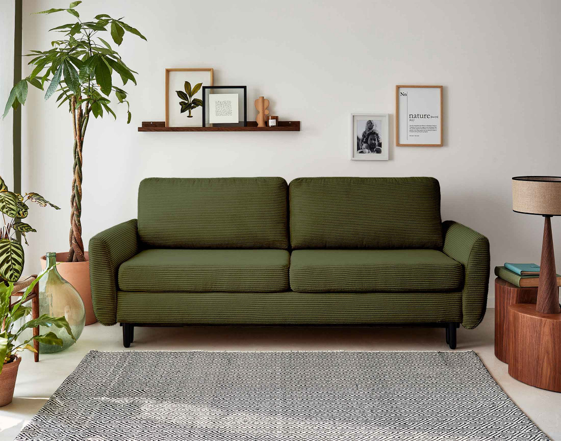 Canapé 3 places convertible avec coffre en velours côtelé Dan