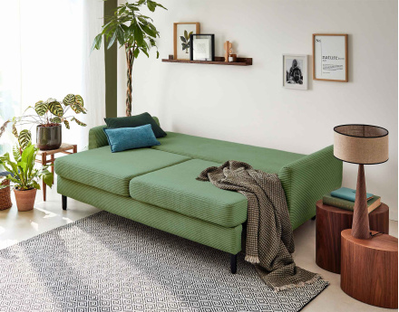 Canapé 3 places convertible avec coffre en velours côtelé Dan