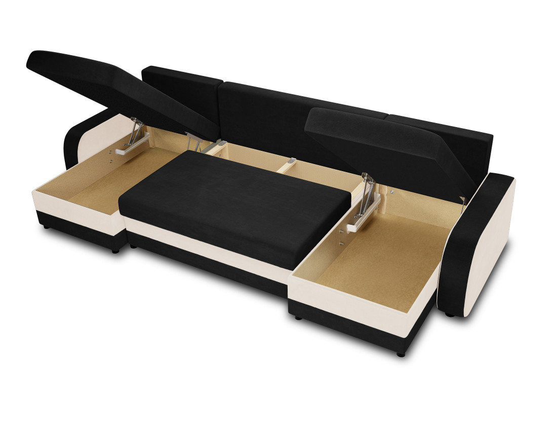 Canapé panoramique en U convertible avec coffres 7 places en velours Valos