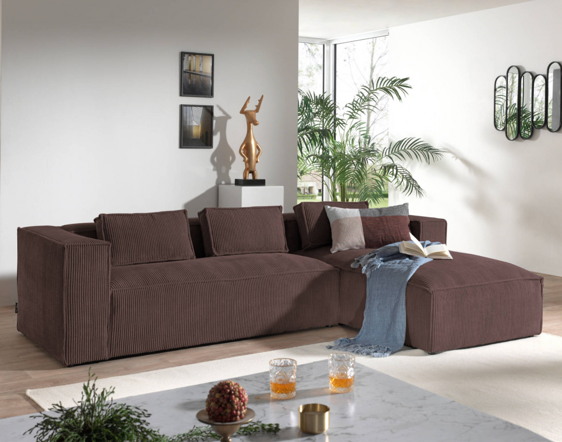 Stella - canapé d'angle - en velours côtelé - 4 places -style contemporain - droit