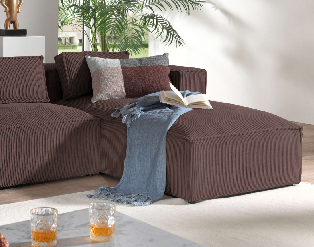 Stella - canapé d'angle - en velours côtelé - 4 places -style contemporain - droit