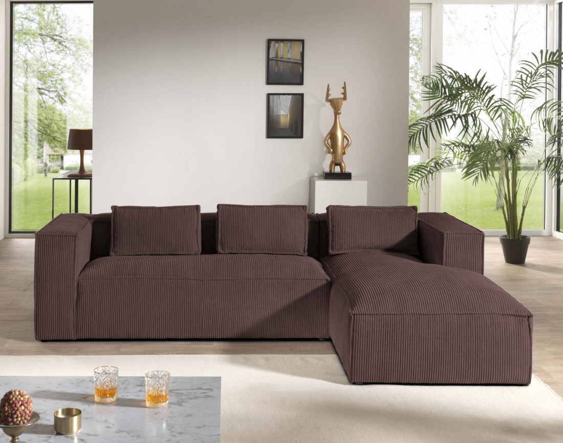 Stella - canapé d'angle - en velours côtelé - 4 places -style contemporain - droit