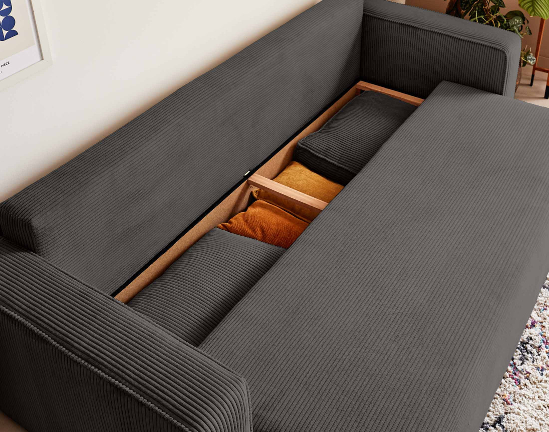 Canapé 3 places convertible avec coffre en velours côtelé Topaze