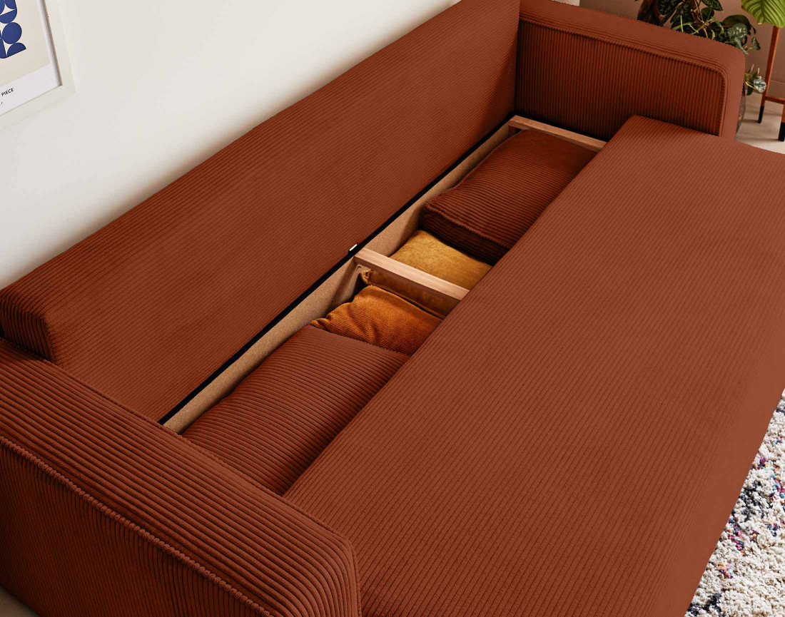 Canapé 3 places convertible avec coffre en velours côtelé Topaze