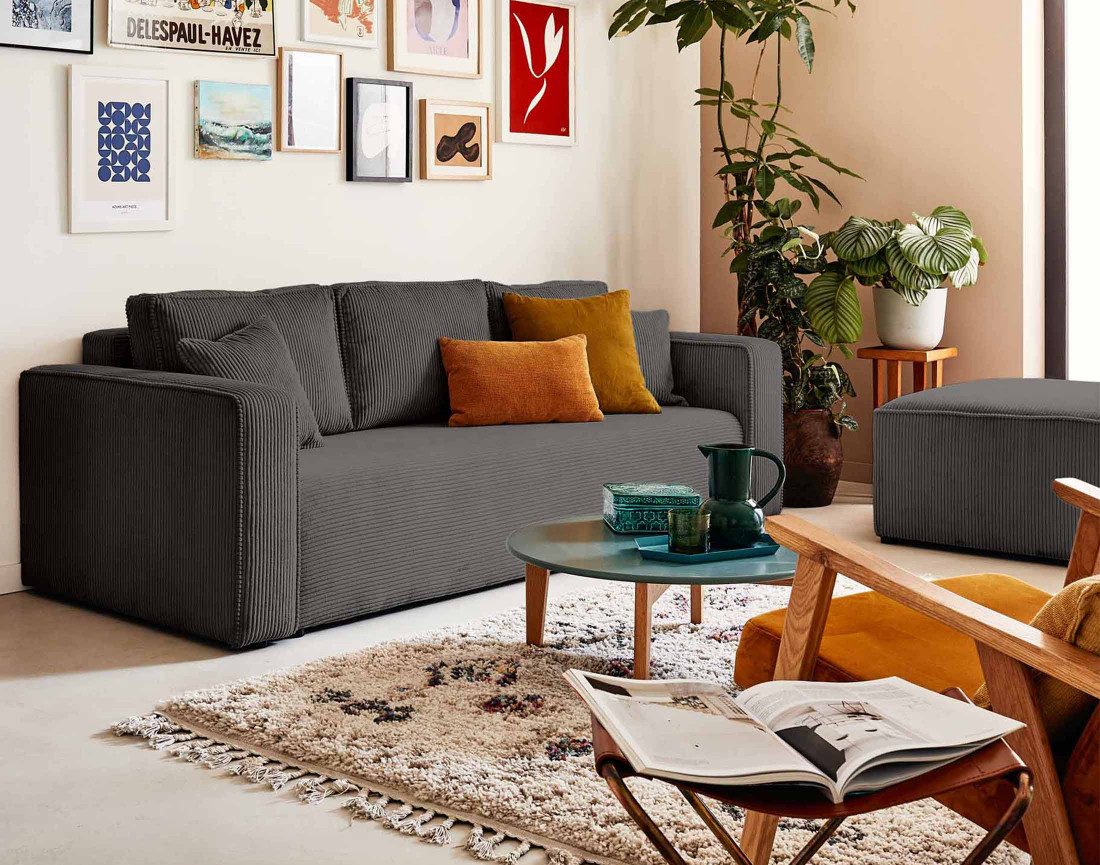 Pouf en velours côtelé Topaze